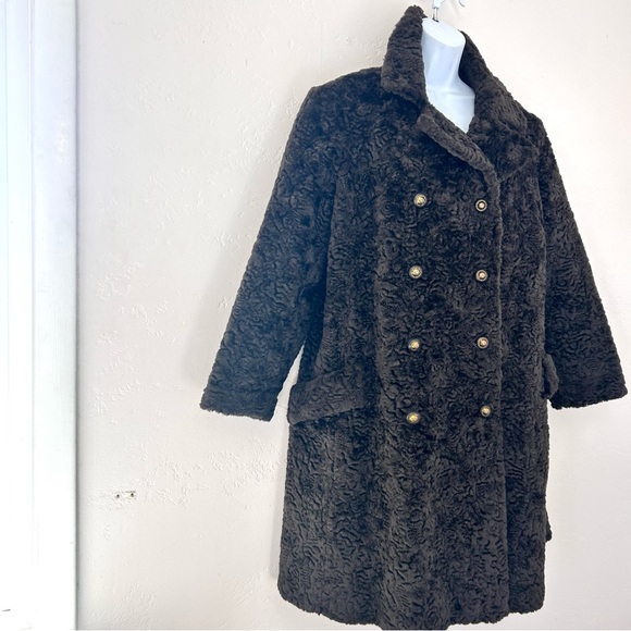 Vintage 60s Faux Fur Coat Brown Size L USA Mad Men - Picture 5 of 13